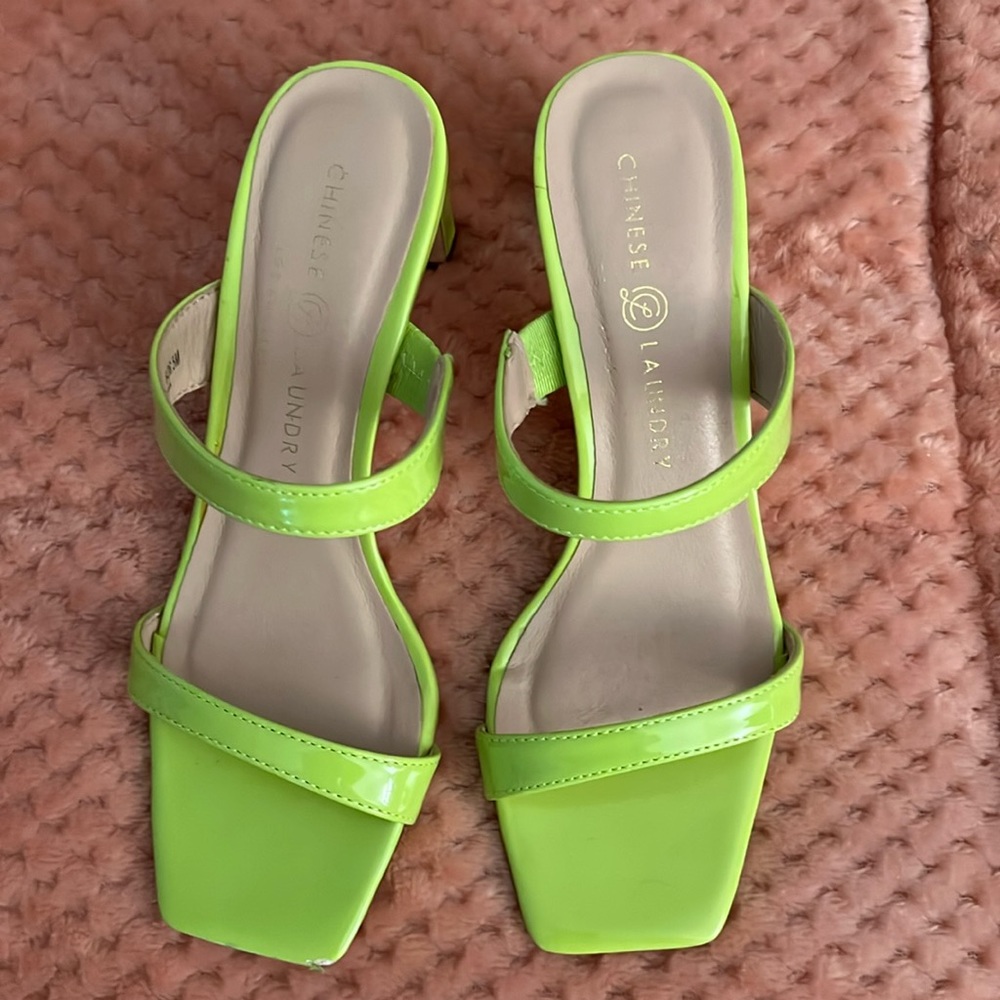 Lime green slip on chunky heels